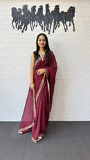 Wine Maroon Fancy Saree with Designer Embroidery Work Border