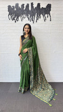Olive Green Cotton Saree with Kalamkari Inspired Border & Designer Ethnic Pallu