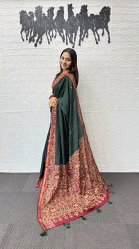 Deep Forest Green Cotton Saree with Kalamkari Inspired Border & Ethnic Designer Pallu