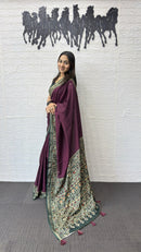 Wine Purple Cotton Saree with Traditional Kalamkari Inspired Border & Designer Pallu