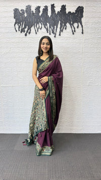 Wine Purple Cotton Saree with Traditional Kalamkari Inspired Border & Designer Pallu