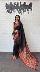 Classic Black Cotton Saree with Traditional Ajrakh Inspired Pallu