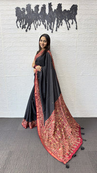 Classic Black Cotton Saree with Traditional Ajrakh Inspired Pallu