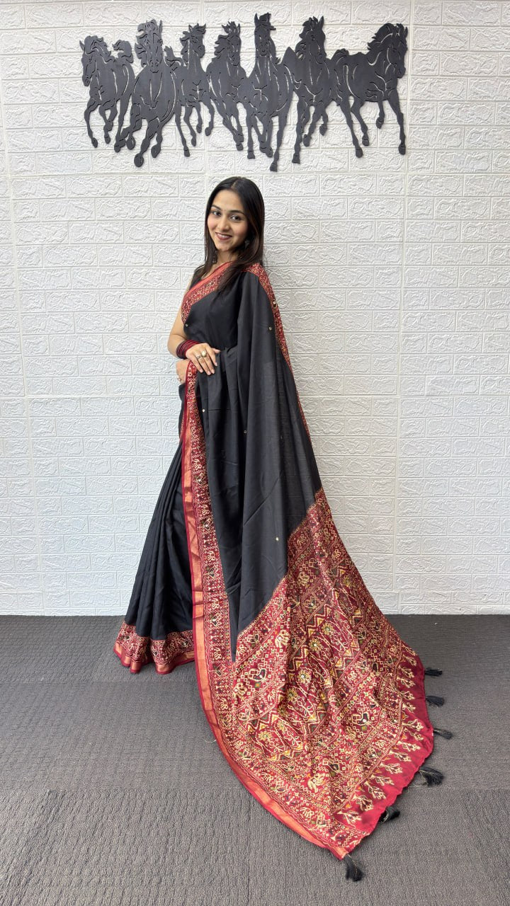Classic Black Cotton Saree with Traditional Ajrakh Inspired Pallu