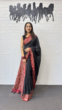 Classic Black Cotton Saree with Traditional Ajrakh Inspired Pallu