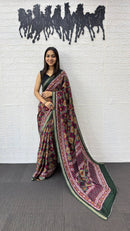Deep Maroon Cotton Saree with Traditional Geometric Print & Designer Ethnic Pallu