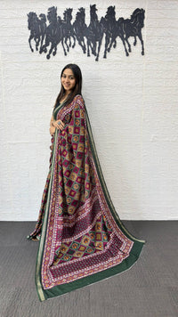 Deep Maroon Cotton Saree with Traditional Geometric Print & Designer Ethnic Pallu