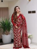 Royal Maroon Soft Silk Saree with Traditional Floral Print & Designer Ethnic Pallu