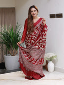 Royal Maroon Soft Silk Saree with Traditional Floral Print & Designer Ethnic Pallu