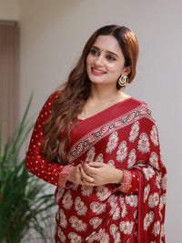 Royal Maroon Soft Silk Saree with Traditional Floral Print & Designer Ethnic Pallu