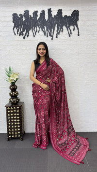 Rani Pink Soft Silk Saree with Ajrakh Inspired Traditional Print & Designer Ethnic Pallu
