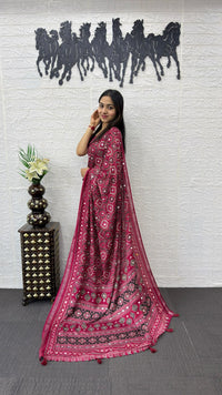 Rani Pink Soft Silk Saree with Ajrakh Inspired Traditional Print & Designer Ethnic Pallu