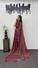 Maroon Soft Silk Saree with Ajrakh Inspired Traditional Print & Designer Ethnic Pallu
