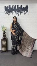 Classic Black Soft Silk Saree with Bandhani Inspired Motifs & Heavy Designer Pallu