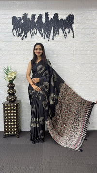 Classic Black Soft Silk Saree with Bandhani Inspired Motifs & Heavy Designer Pallu