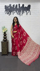 Rani Pink Soft Silk Saree with Bandhani Inspired Motifs & Heavy Ethnic Designer Pallu
