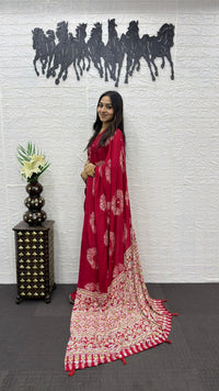 Rani Pink Soft Silk Saree with Bandhani Inspired Motifs & Heavy Ethnic Designer Pallu
