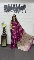 Royal Purple Soft Silk Saree with Bandhani Inspired Motifs & Heavy Designer Pallu