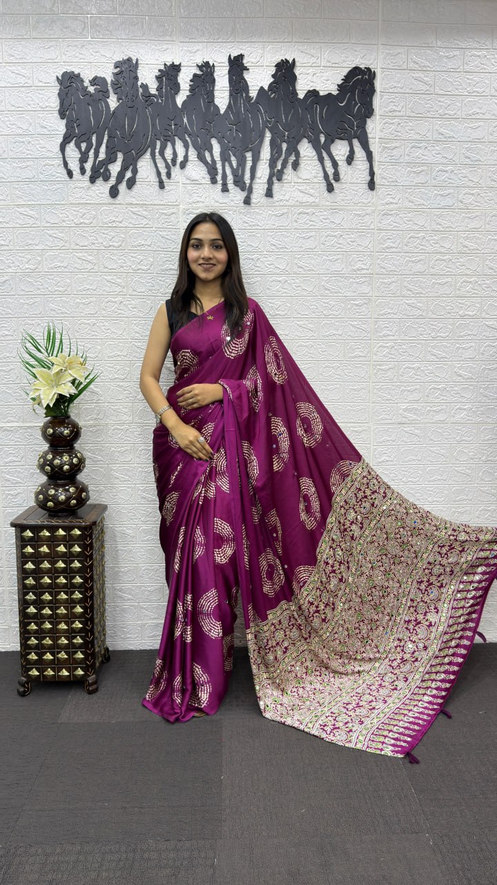 Royal Purple Soft Silk Saree with Bandhani Inspired Motifs & Heavy Designer Pallu