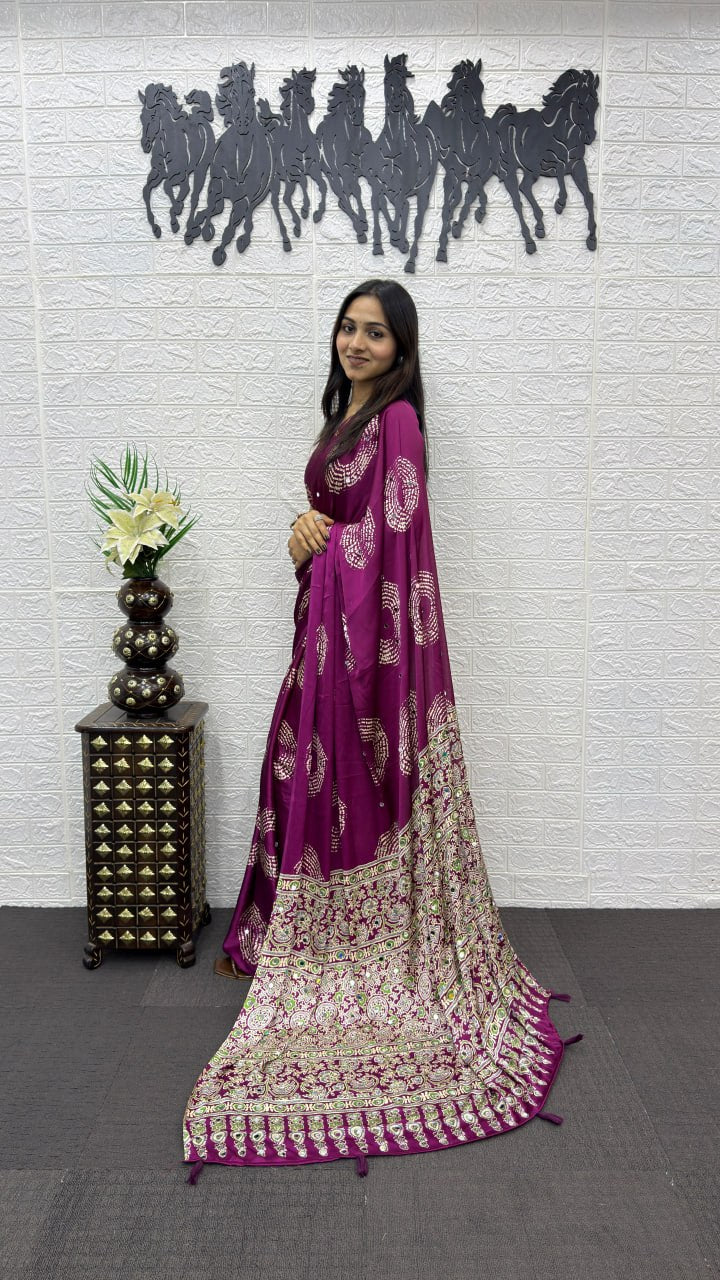 Royal Purple Soft Silk Saree with Bandhani Inspired Motifs & Heavy Designer Pallu
