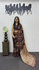 Rich Chocolate Brown Soft Silk Saree with Bandhani Inspired Motifs & Designer Ethnic Pallu