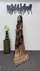 Rich Chocolate Brown Soft Silk Saree with Bandhani Inspired Motifs & Designer Ethnic Pallu