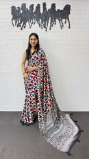 Multicolor Geometric Printed Soft Silk Saree with Artistic Designer Pallu