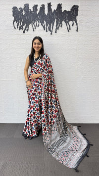 Multicolor Geometric Printed Soft Silk Saree with Artistic Designer Pallu