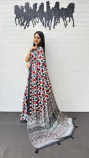 Multicolor Geometric Printed Soft Silk Saree with Artistic Designer Pallu