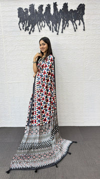 Multicolor Geometric Printed Soft Silk Saree with Artistic Designer Pallu
