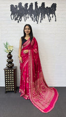 Rani Pink Cotton Silk Saree with Bandhani Inspired Motifs & Elegant Ethnic Pallu