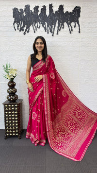 Rani Pink Cotton Silk Saree with Bandhani Inspired Motifs & Elegant Ethnic Pallu