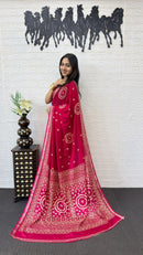 Rani Pink Cotton Silk Saree with Bandhani Inspired Motifs & Elegant Ethnic Pallu