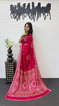 Rani Pink Cotton Silk Saree with Bandhani Inspired Motifs & Elegant Ethnic Pallu