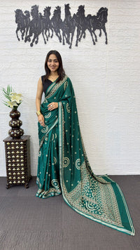 Teal Green Cotton Silk Saree with Bandhani Inspired Motifs & Designer Ethnic Pallu