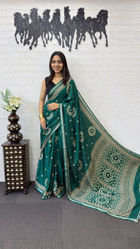 Teal Green Cotton Silk Saree with Bandhani Inspired Motifs & Designer Ethnic Pallu