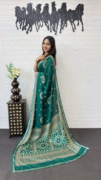 Teal Green Cotton Silk Saree with Bandhani Inspired Motifs & Designer Ethnic Pallu