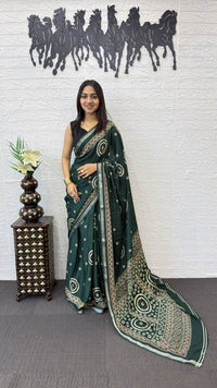 Emerald Green Cotton Silk Saree with Bandhani Inspired Print & Designer Ethnic Pallu