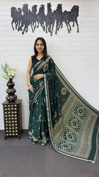 Emerald Green Cotton Silk Saree with Bandhani Inspired Print & Designer Ethnic Pallu