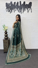 Emerald Green Cotton Silk Saree with Bandhani Inspired Print & Designer Ethnic Pallu
