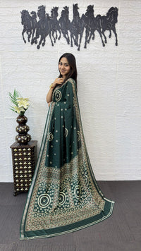 Emerald Green Cotton Silk Saree with Bandhani Inspired Print & Designer Ethnic Pallu