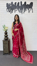 Deep Magenta Cotton Silk Saree with Traditional Bandhani Print & Elegant Ethnic Pallu
