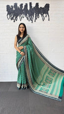 Aqua Green Cotton Silk Saree with Elegant Floral Print & Contrast Border