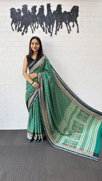 Aqua Green Cotton Silk Saree with Elegant Floral Print & Contrast Border