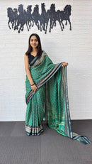 Aqua Green Cotton Silk Saree with Elegant Floral Print & Contrast Border