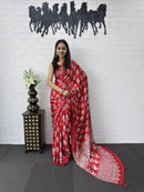 Royal Crimson Printed Soft Silk Saree with Elegant Traditional Border Design