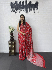 Royal Crimson Printed Soft Silk Saree with Elegant Traditional Border Design