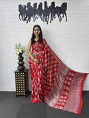Royal Crimson Printed Soft Silk Saree with Elegant Traditional Border Design
