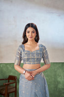 Steel Blue Banarasi Silk Saree with Silver Zari Weaving