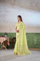 Pastel Lime Green Banarasi Silk Saree with Golden Zari Weaving